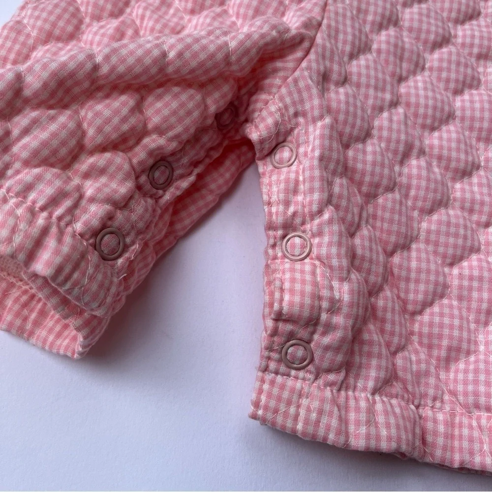 Vintage Carters Quilted Pink Overalls Baby Bibs Eyelet Trim